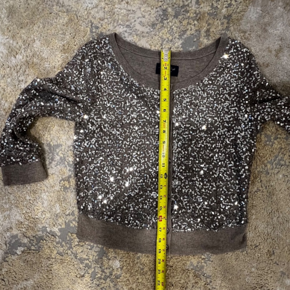American Eagle Sequined Light Brown Cardigan Size… - image 7